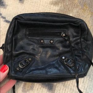 Black leather balenciaga travel case